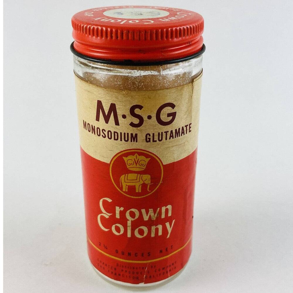 Vintage Crown Cololony MSG Seasoning Monosodium Glutamate 2 3/4 Oz Bottle Charte
